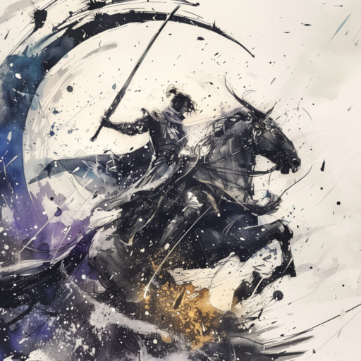 a fantasy general charging into battle on a horse